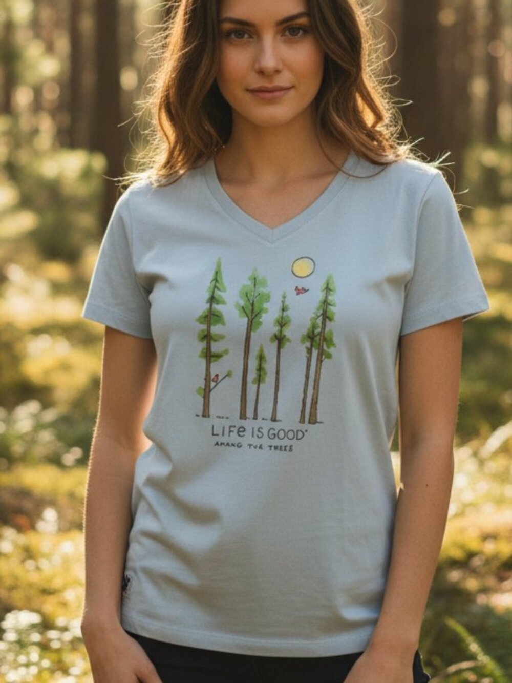 Life is Good W's Among the Pine Trees Crusher Vee Tee